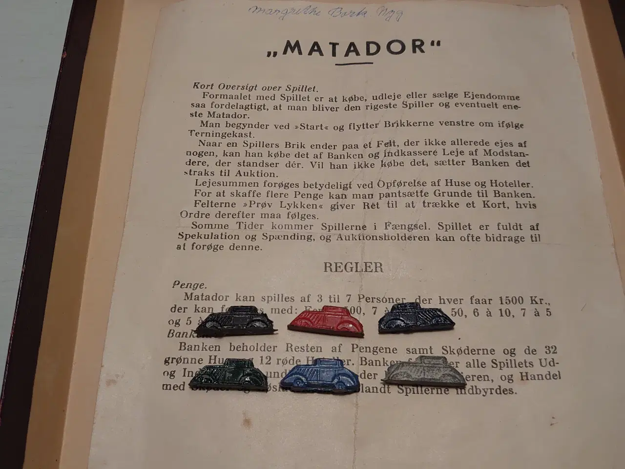 Billede 3 - Komplet matadorspil fra før 1948 m. metalbiler