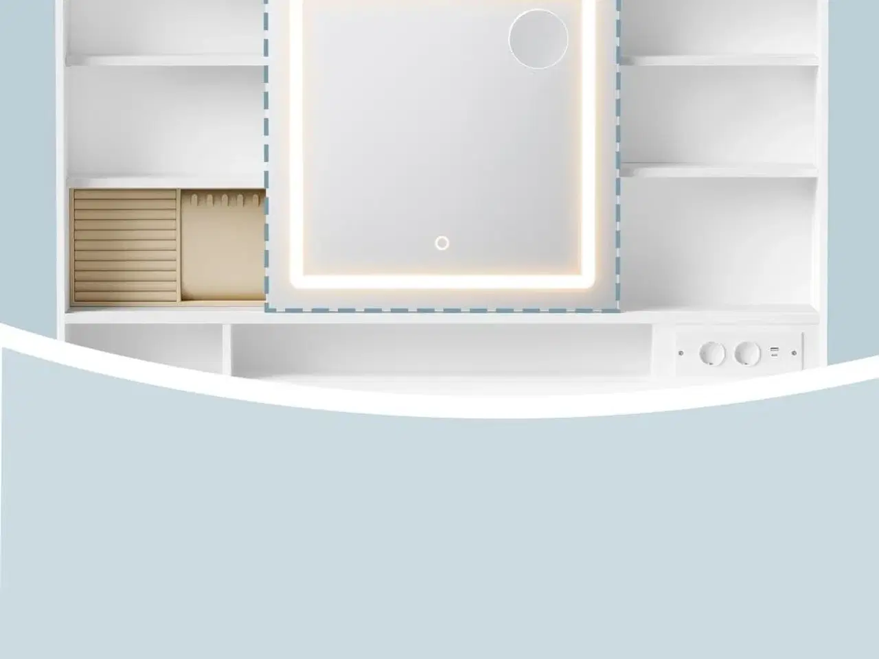 Billede 7 - Toiletbord med LED-spejl, 9 skuffer og smykkes opbevaring – hvid