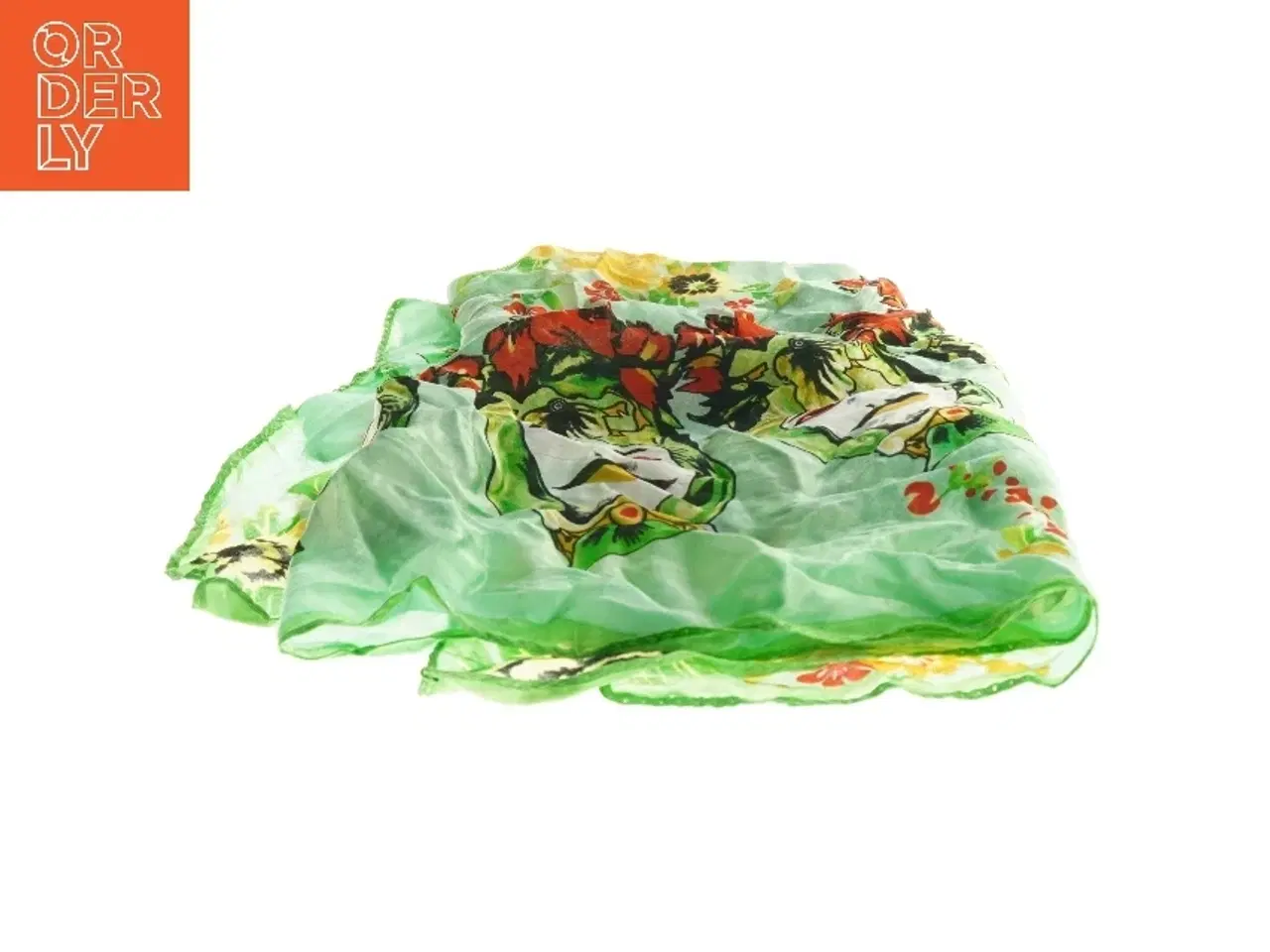 Billede 2 - Grøn tørklæde med farverigt mønster (str. 80x80 cm)