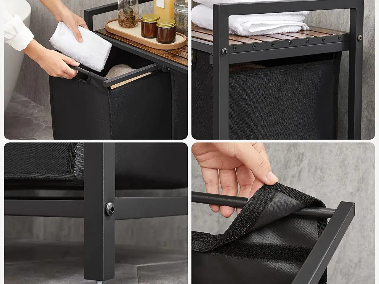 Billede 5 - Vasketøjskurv med 2 rum – VASAGLE, 2 x 46 l, 73 × 33 × 72 cm, rustik brun/sort