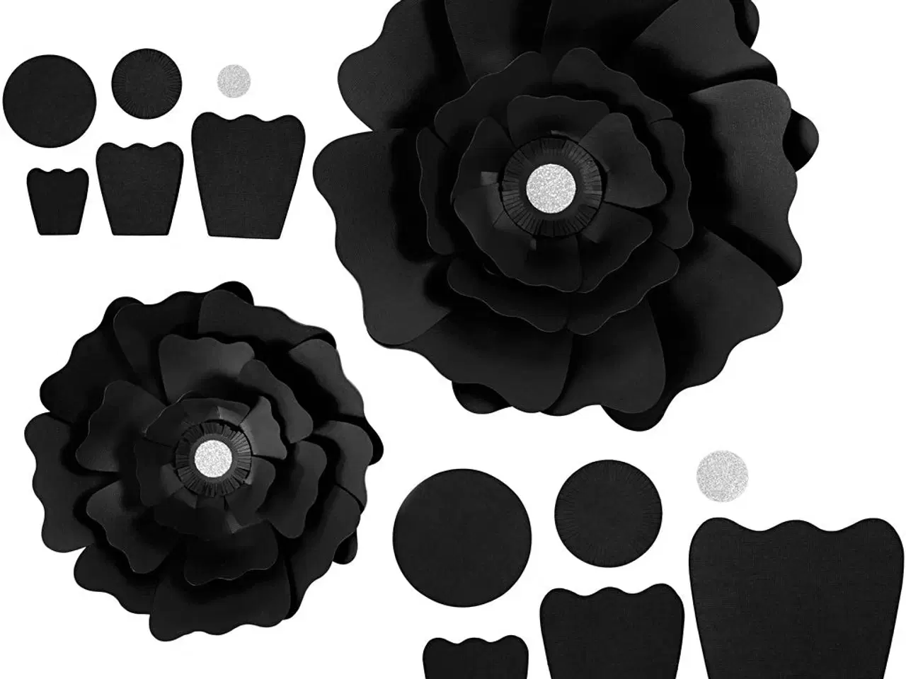 Billede 1 - Papirblomster sæt, sort, 15+25 cm, 2 stk.