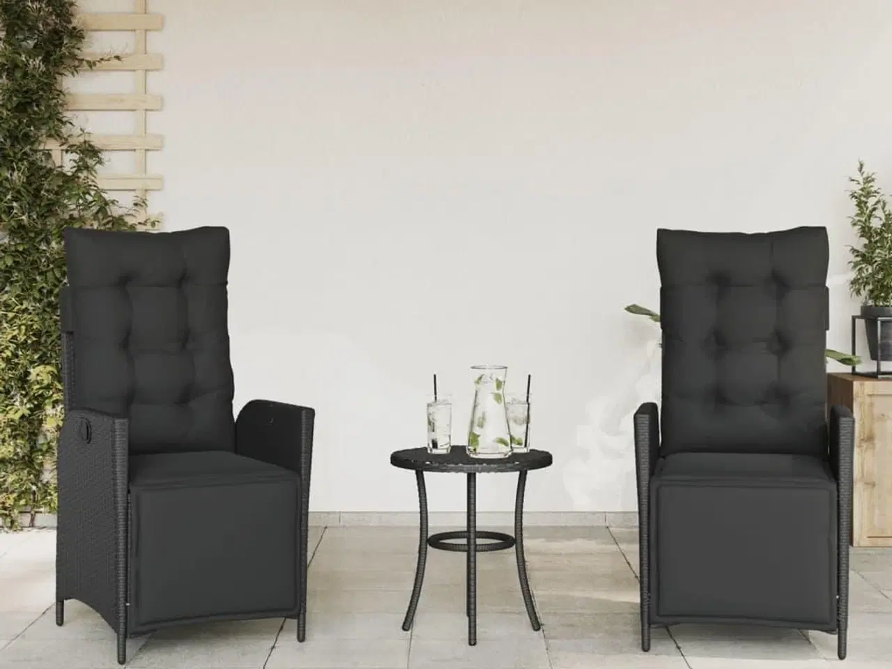 Billede 1 - Havestole 2 stk. med lænefunktion og fodstøtte polyrattan sort