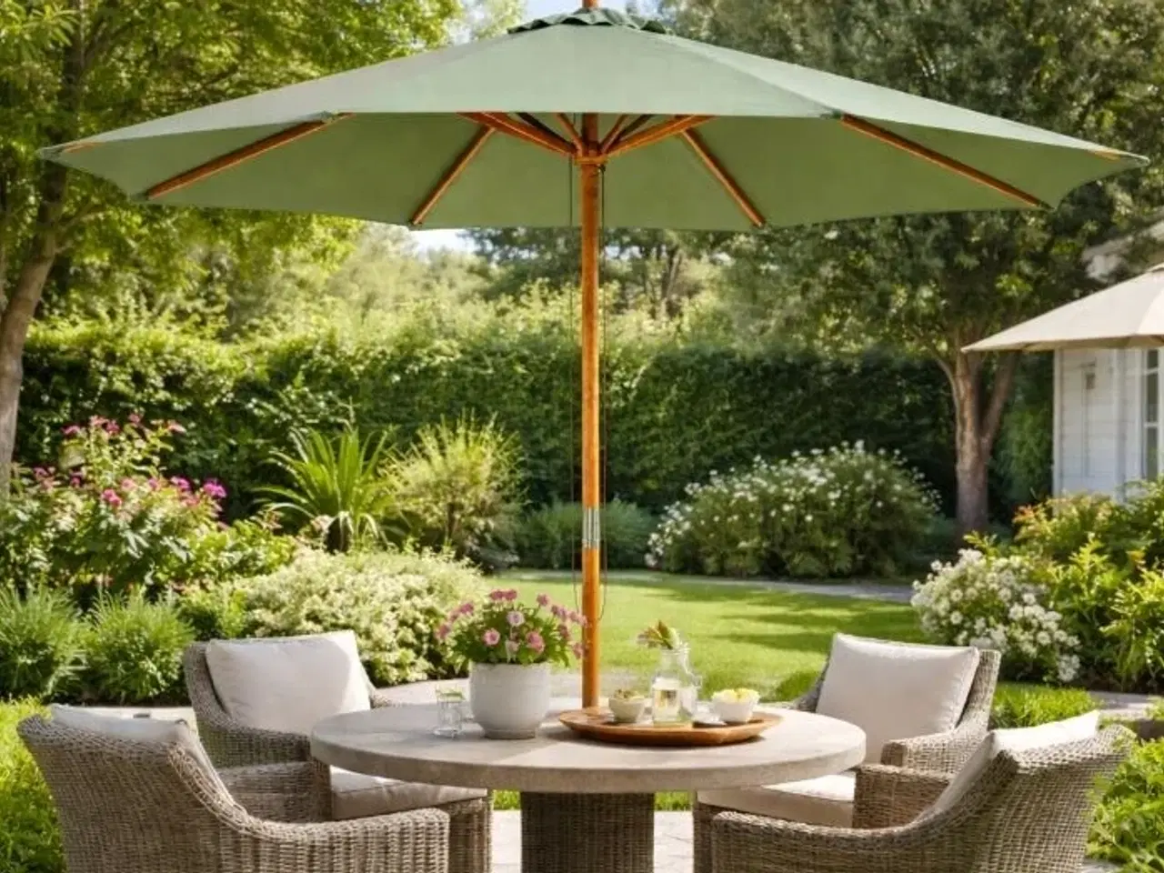 Billede 1 - Casa parasol ø 300 x 260 cm træ grøn(ubrugt)