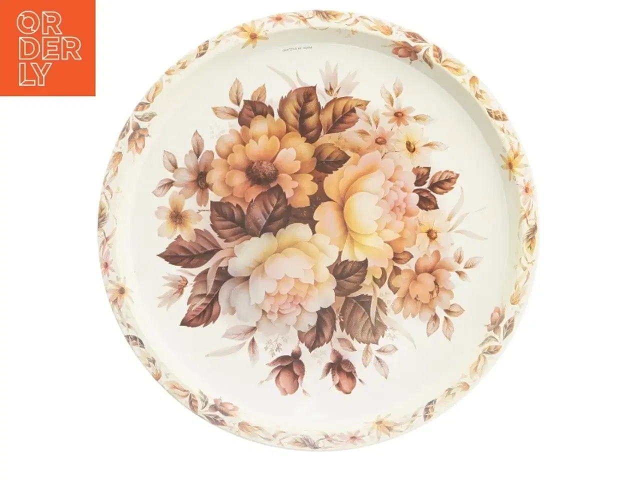 Billede 1 - Rund Metalbakke med blomstermotiv (str. O 32 cm)