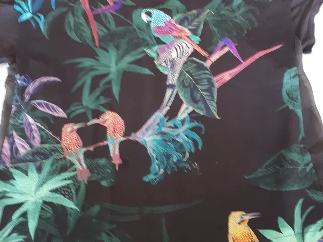 Billede 1 - bluse,Str: 44/print af papegøje og tropiske fugle