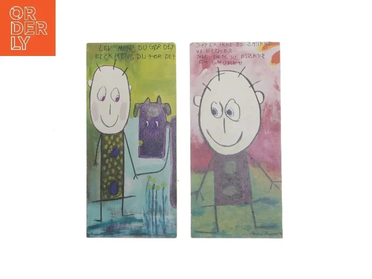 Billede 1 - To vægdekorationer med tegninger fra Marianne Hougaard (str. 20x9,5 cm)