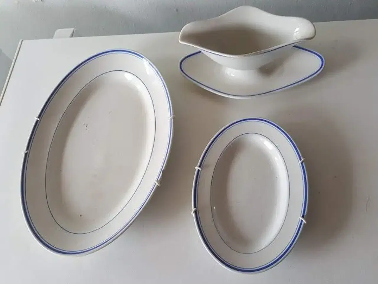Billede 1 - Aluminia - blå kant- fadesæt+sovse skål