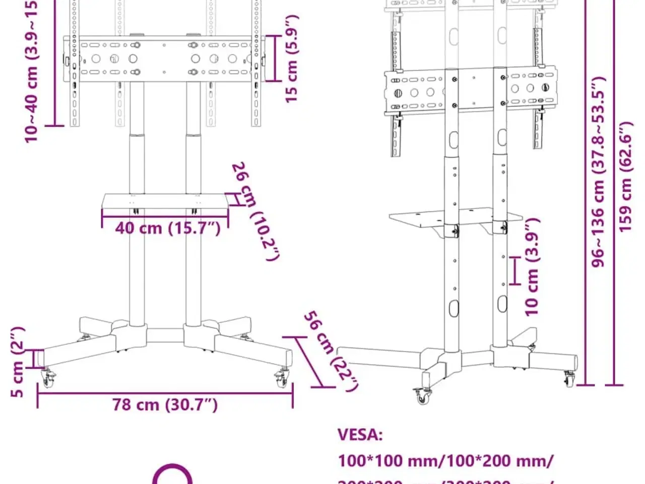 Billede 10 - Tv-stativ med hjul til 32-70" maks. VESA 600x400 mm 50 kg