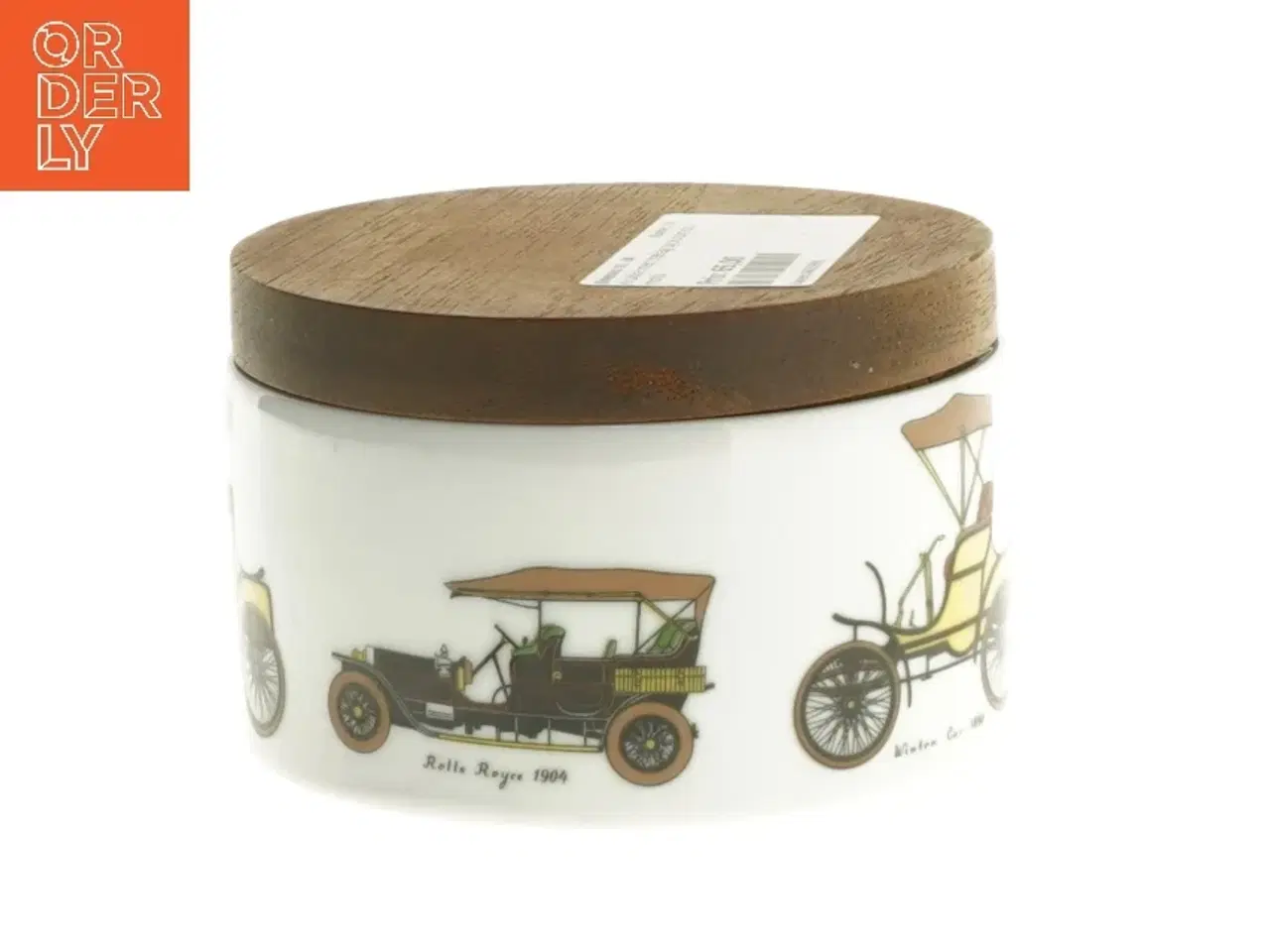 Billede 1 - Krukke med trælåg og automobilmotiv fra Bavaria (str. Ø 11 cm)