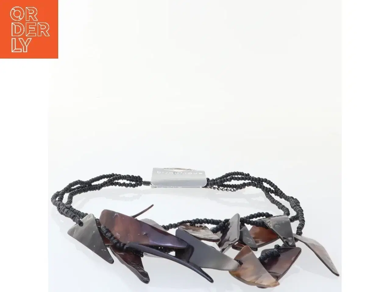 Billede 2 - Halskæde med sort perlekæde og tandformede vedhæng fra Bijounique (str. 50 cm)