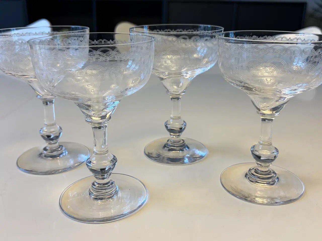 Billede 2 - Champagneskåle - 4 krystal med guillochinering 