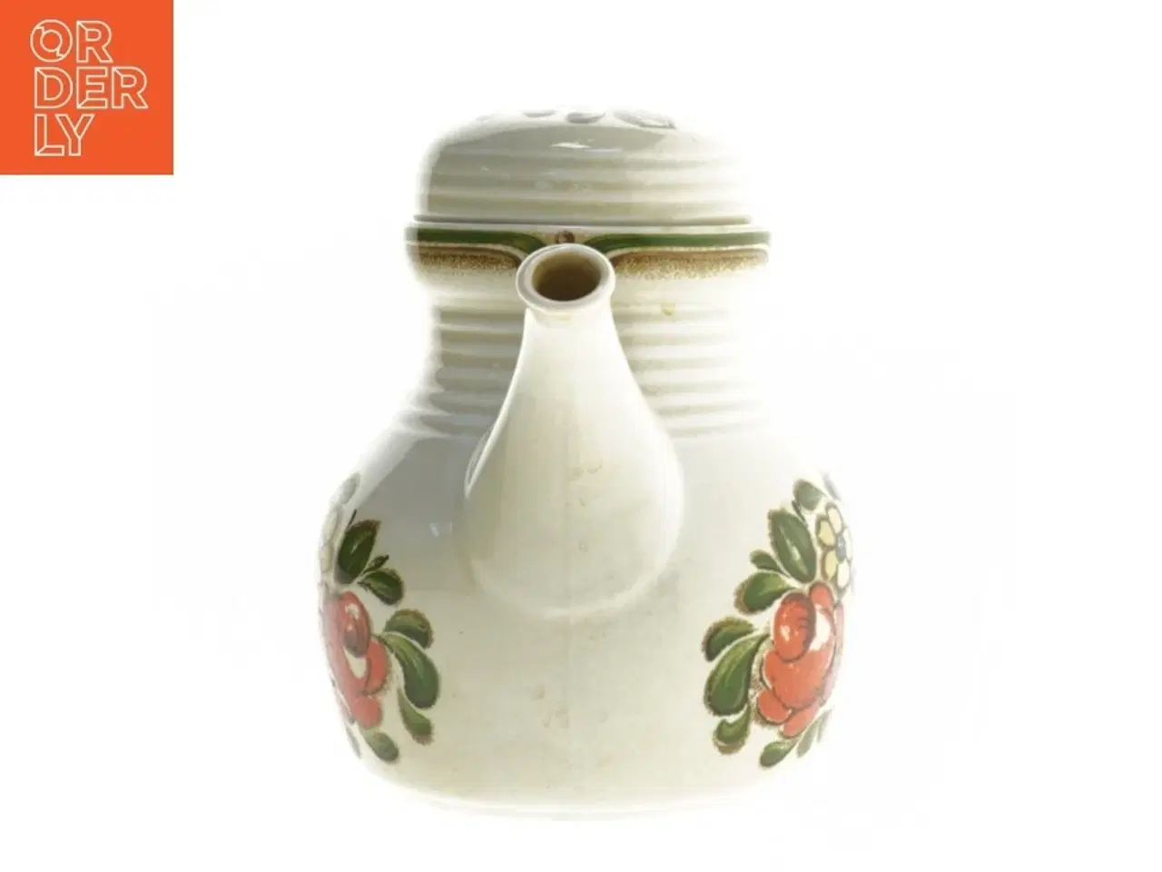 Billede 3 - Keramik thepotte med fint blomstermotiv fra Füssen (str. 14 cm)