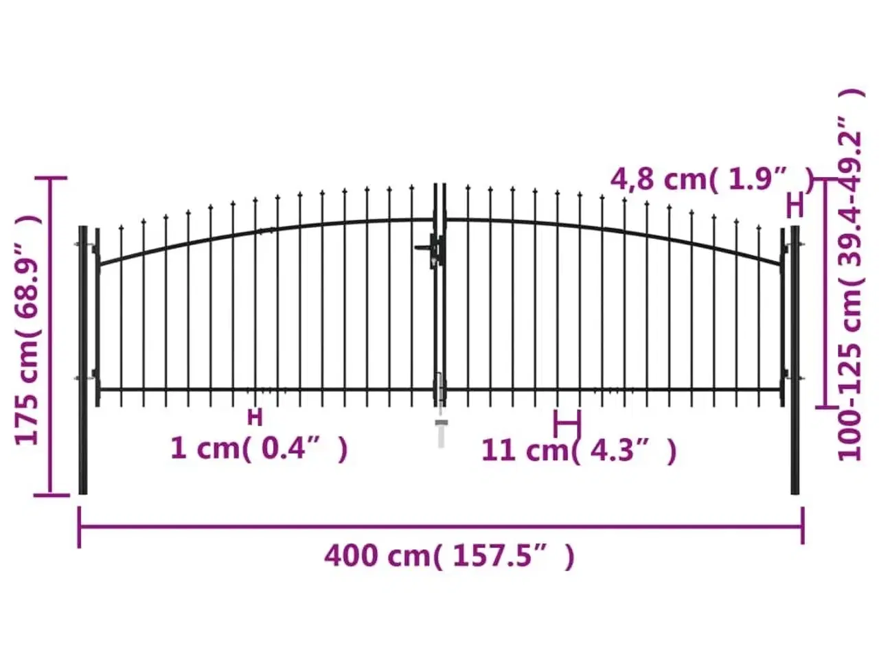 Billede 6 - Hegnslåge med 2 døre spydspidser 400 x 175 cm