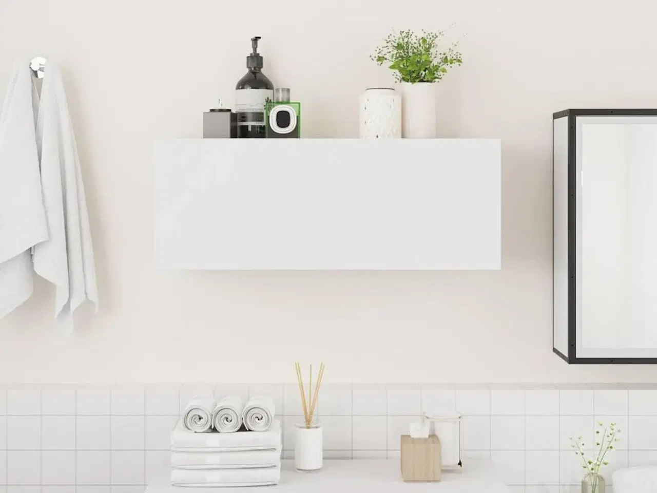 Billede 3 - Væghængt badeværelsesskab 80x25x30 cm konstrueret træ hvid