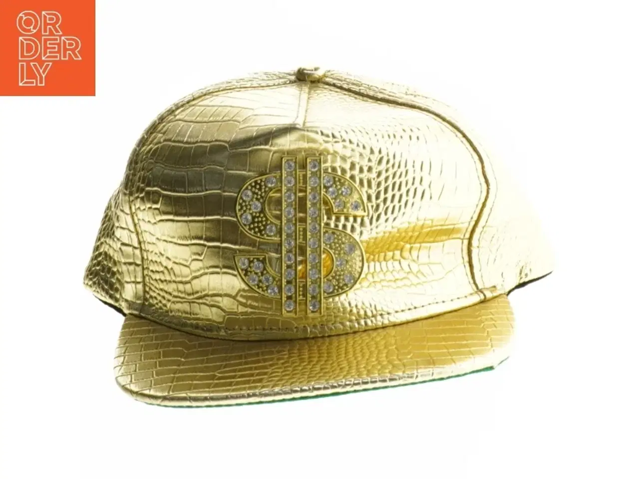 Billede 2 - Guldfarvet kasket med krokodillemønster og dollartegn (str. 20 cm)