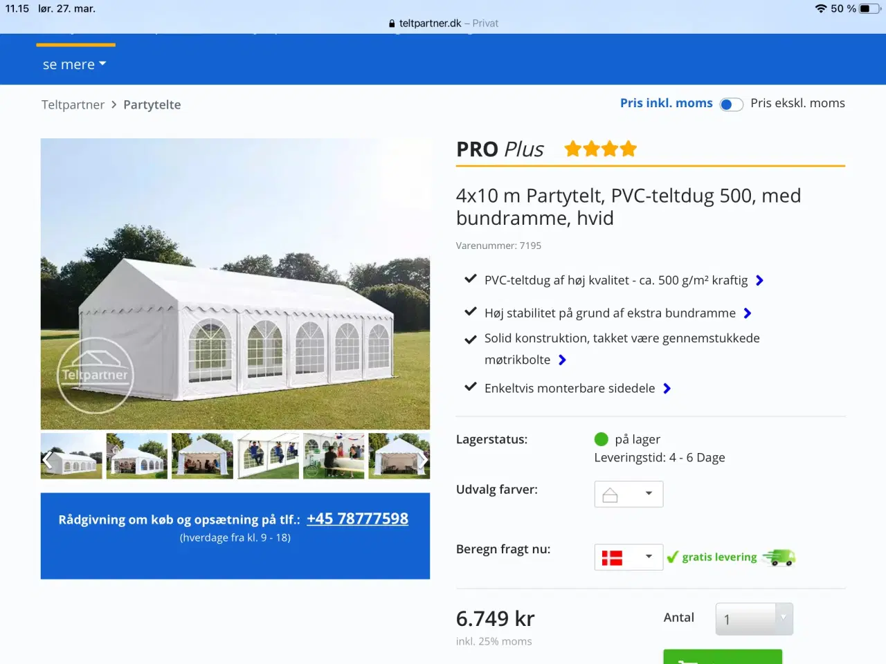 Billede 4 - Partytelt 4x10m PVC
