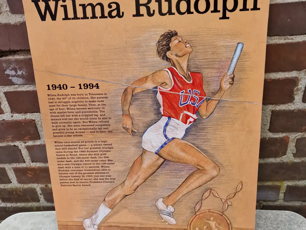 Billede 1 - Wilma Rudolph relieftryk sat på spånplade 