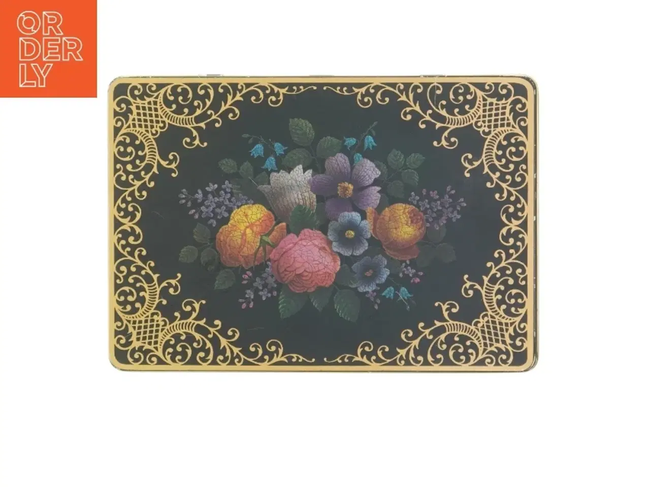 Billede 3 - Guldornamenteret vintage dekoreret blik dåse fra Mansfield (str. 26x18 cm)