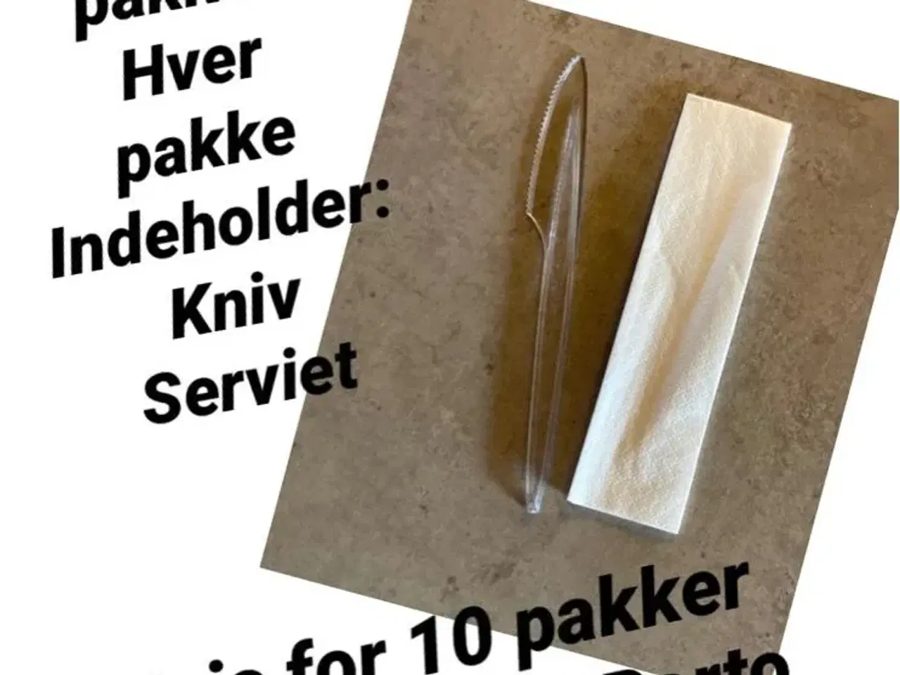 Billede 1 - 10 sæt plastik kniv+serviet