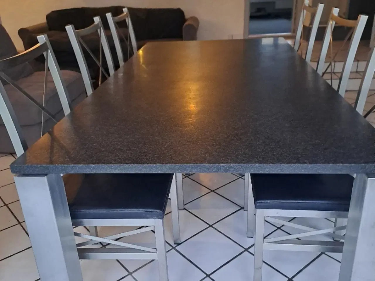 Billede 1 - Marmor bord og 6 stoæe