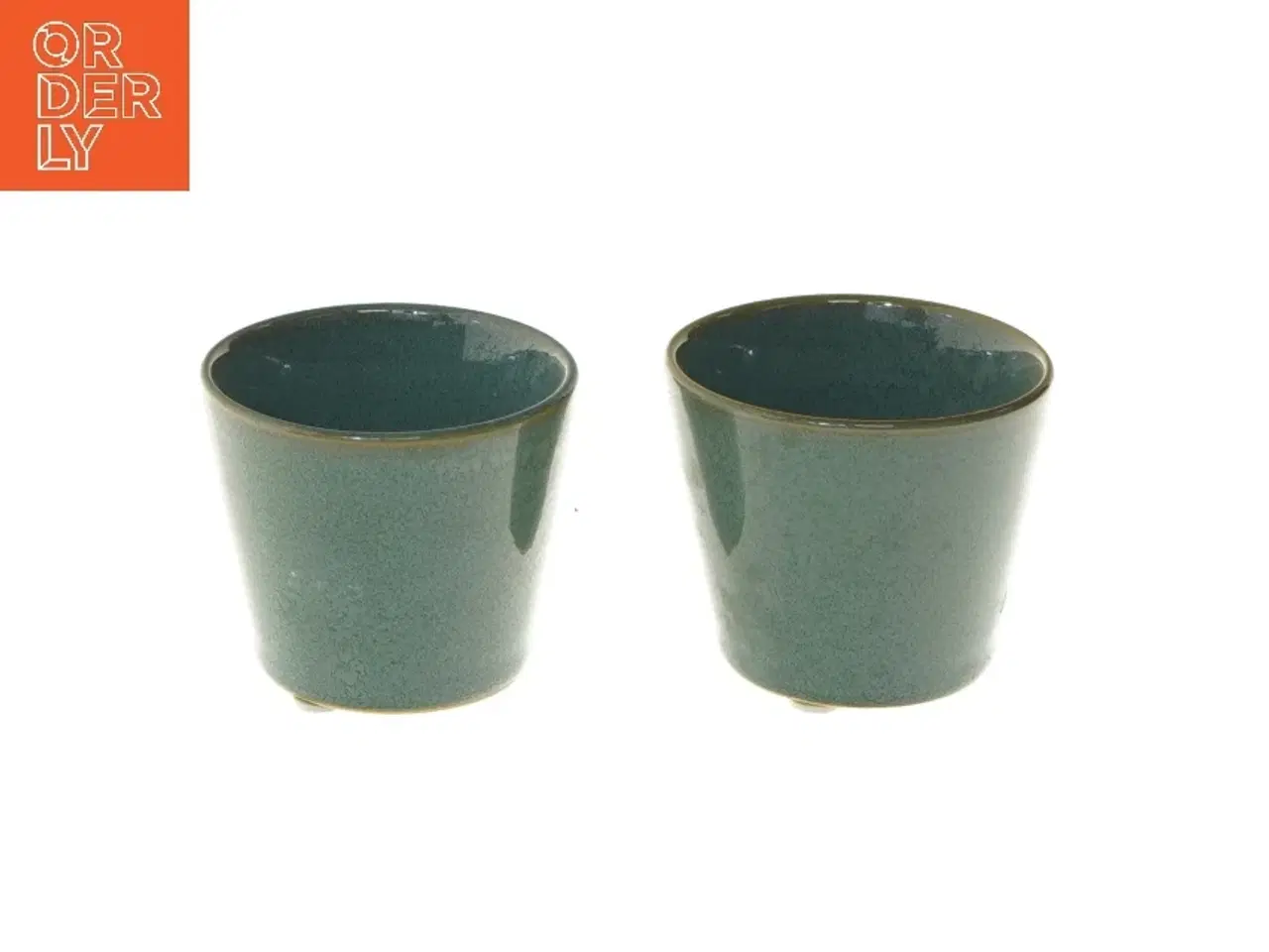 Billede 1 - Grønne keramiske potter, 2 stk. (str. 2 stk Ø 7 cm længden6 cm)