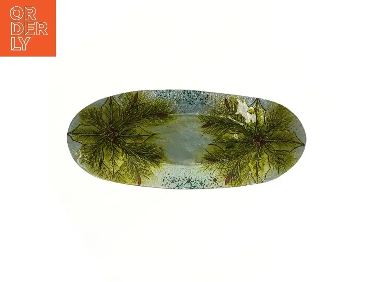Billede 3 - Oval glasfad med bladmotiv (str. 44x18 cm)