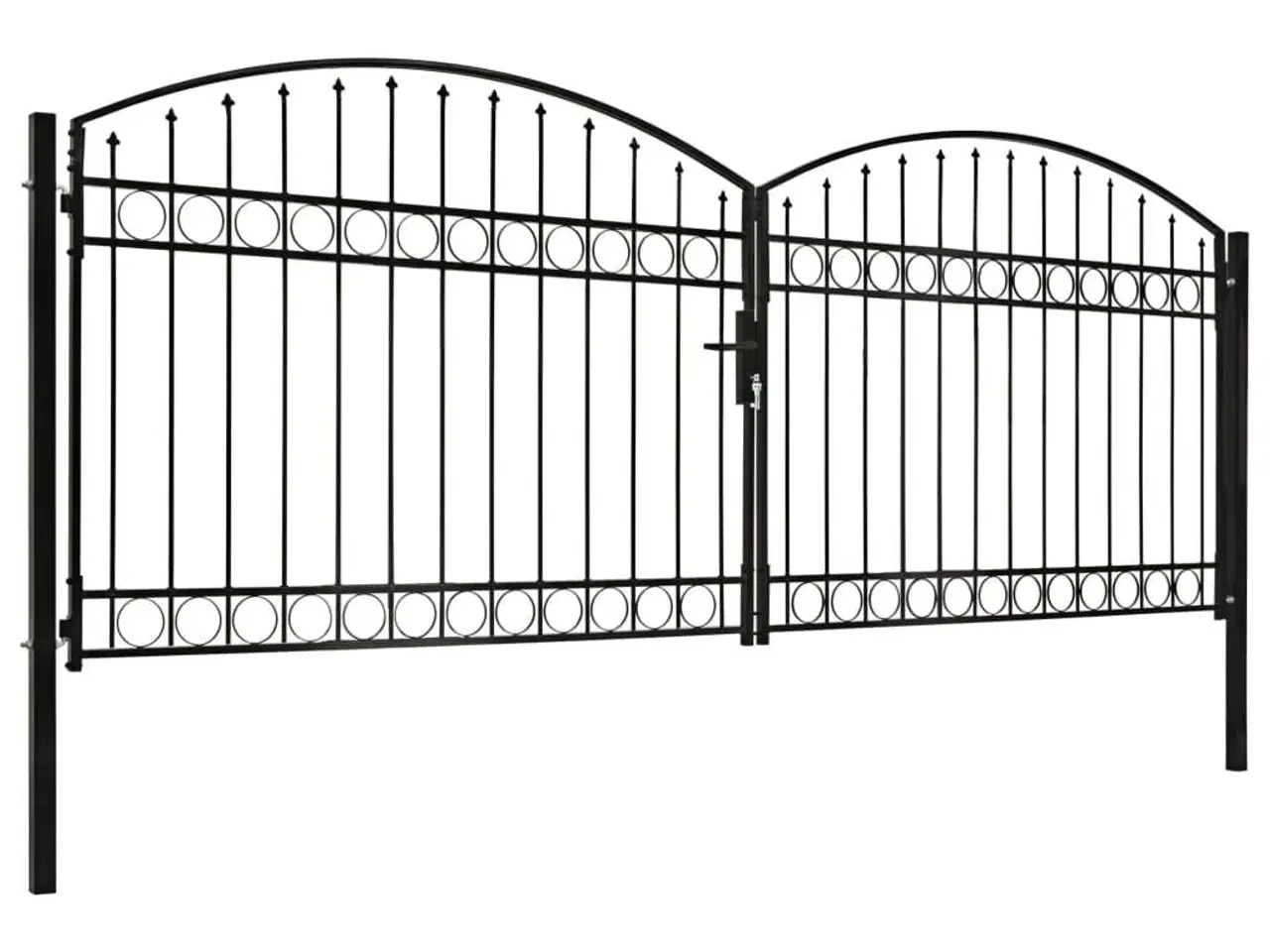 Billede 2 - Hegnslåge med dobbeltdør og buet top stål 400 x 150 cm sort