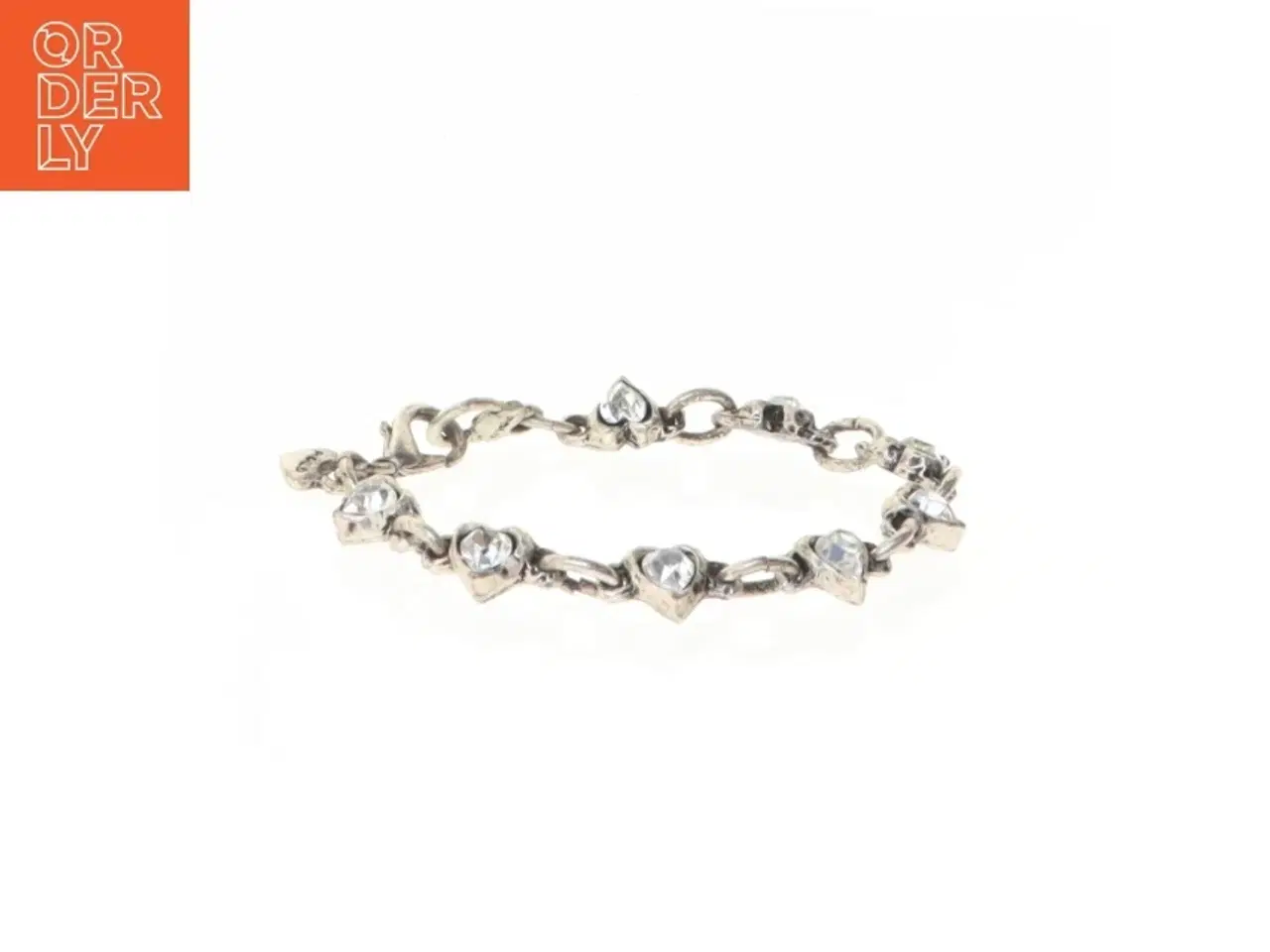 Billede 3 - Hjerteformet sølvfarvet armbånd med rhinsten (str. Kede 21 komma 5 cm)