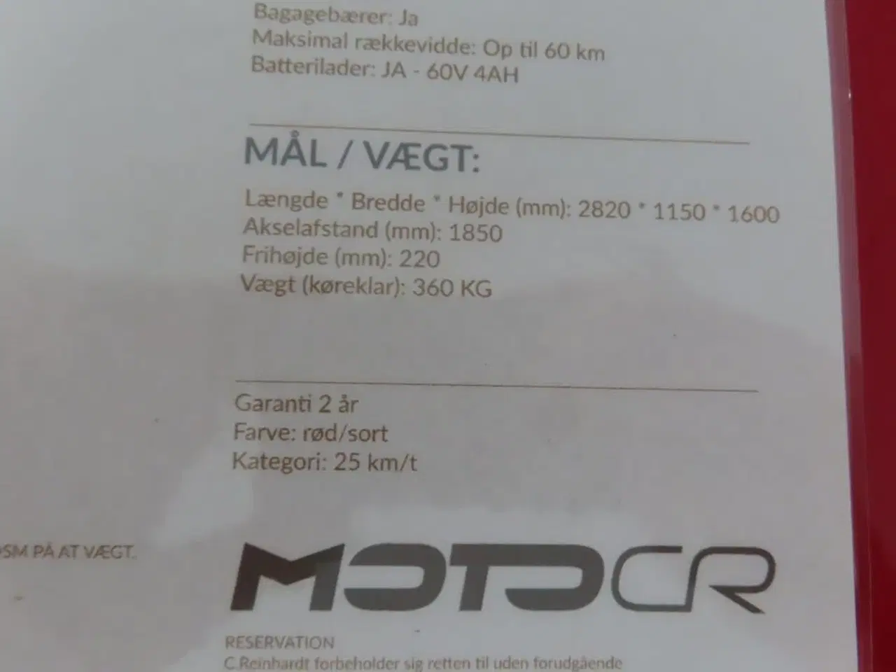 Billede 6 - 3-Hjulet elektrisk kabinescooter MOTOCR