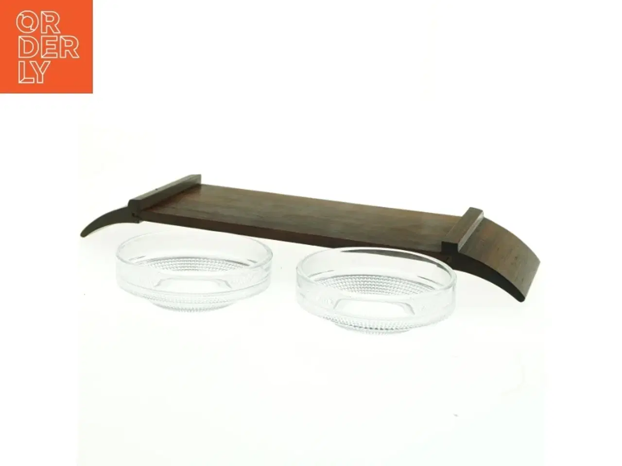 Billede 3 - Palisander Serveringsbakke med glas skåle (str. 38 x 11,5 cm)