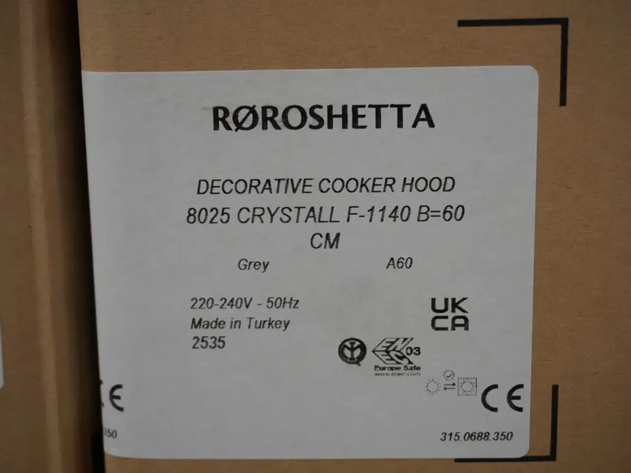 Billede 2 - Emhætte - RØROSHETTA Crystall 1140, 60cm