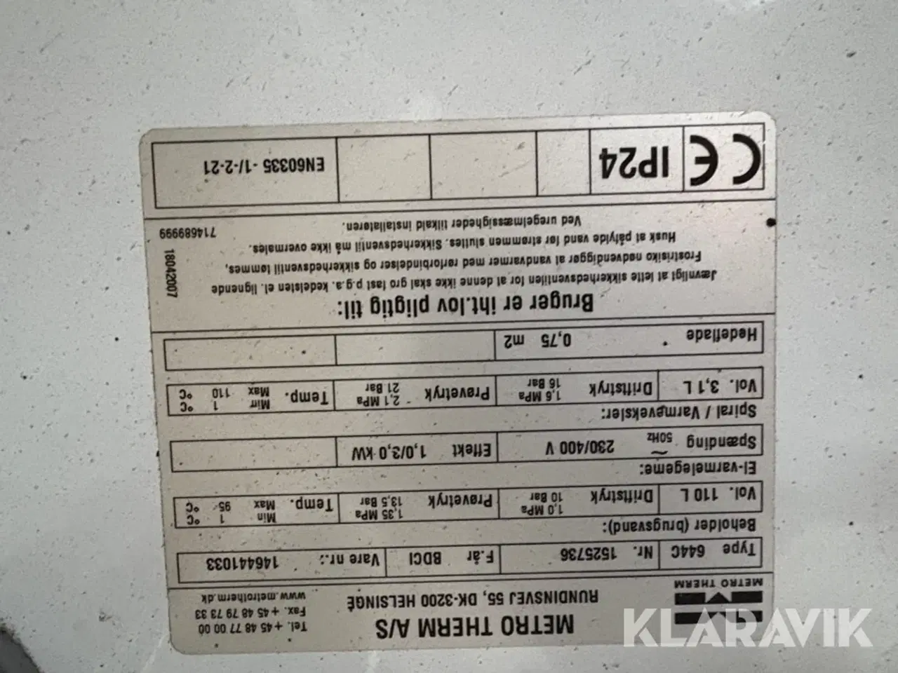 Billede 11 - Varmtvandsbeholder Metro term 644C - 110L