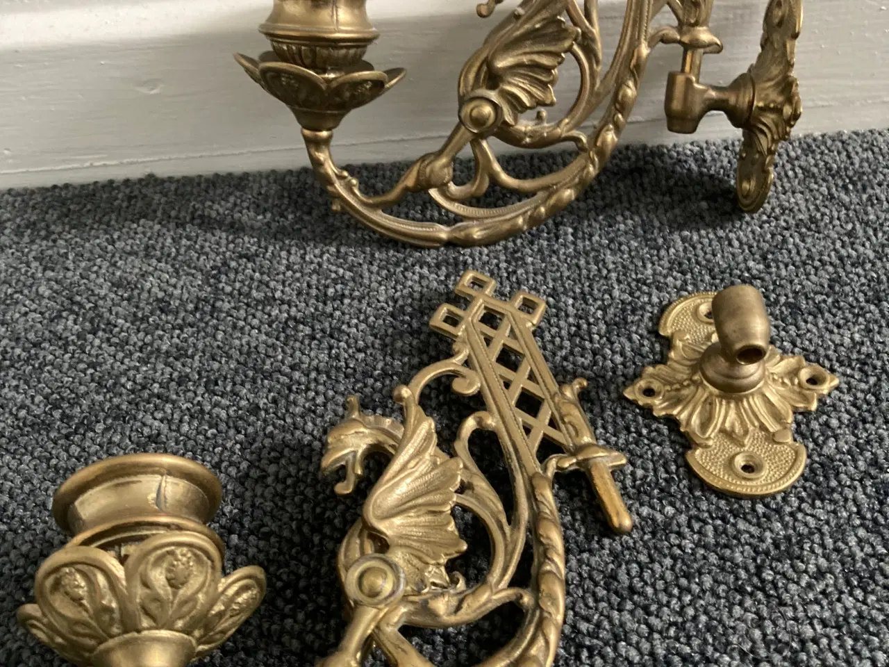 Billede 1 - 2 klaverstager messing (lysestager til ophæng)