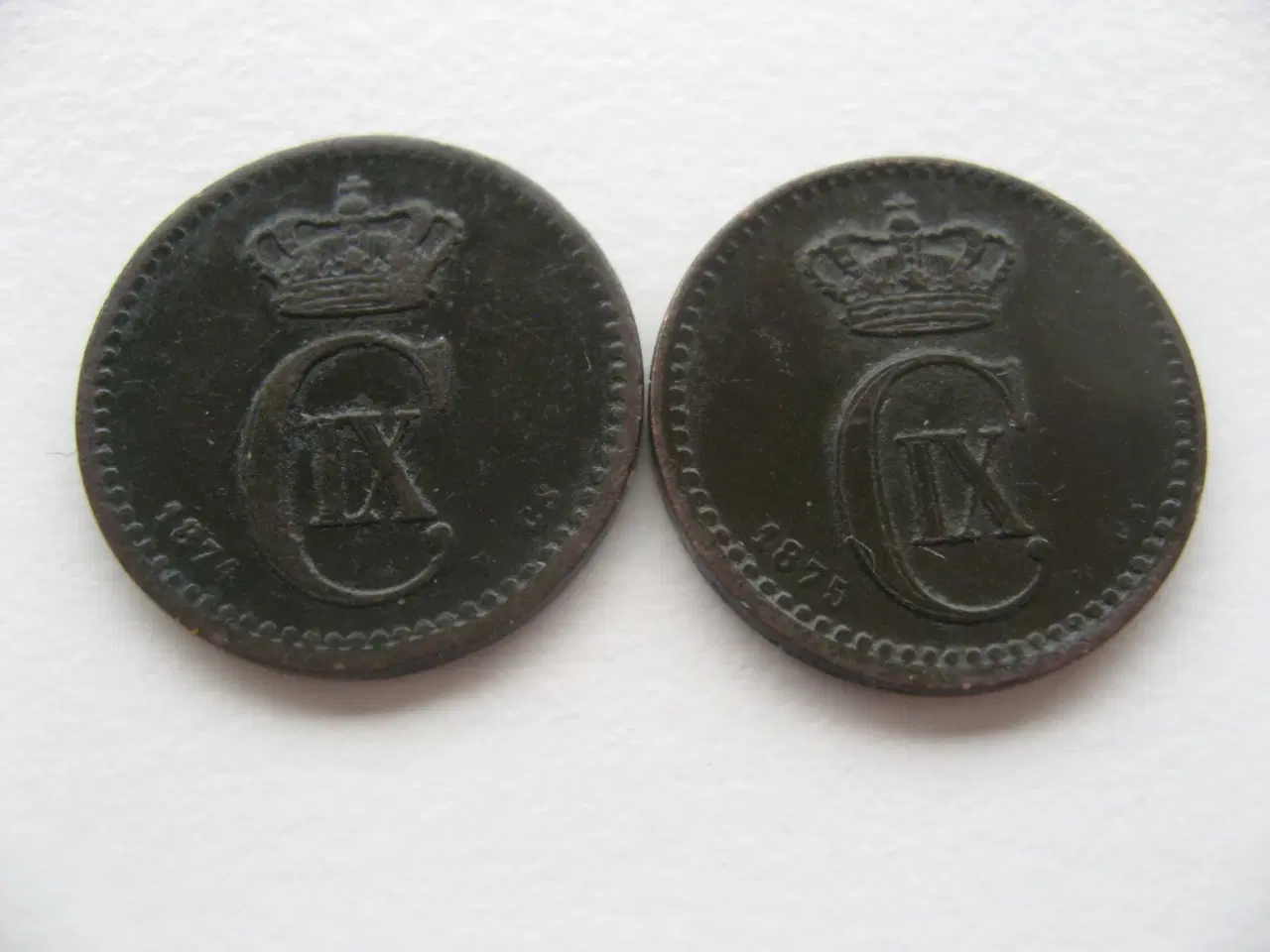 Billede 1 - Pæne delfin bronze 1 ører 1874 & 1875, tydeligt år