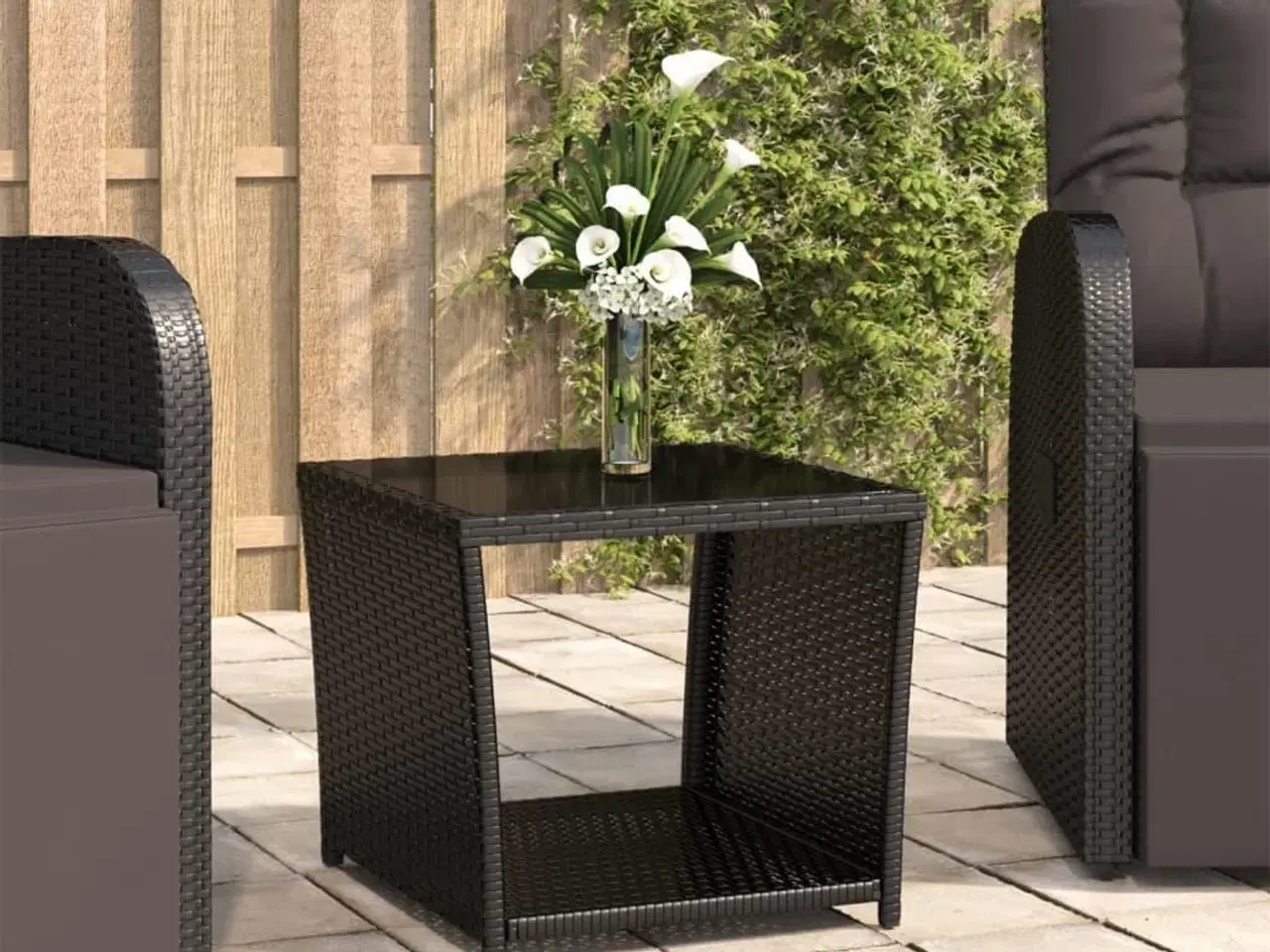 Billede 1 - Havebord med glasbordplade polyrattan og hærdet glas sort