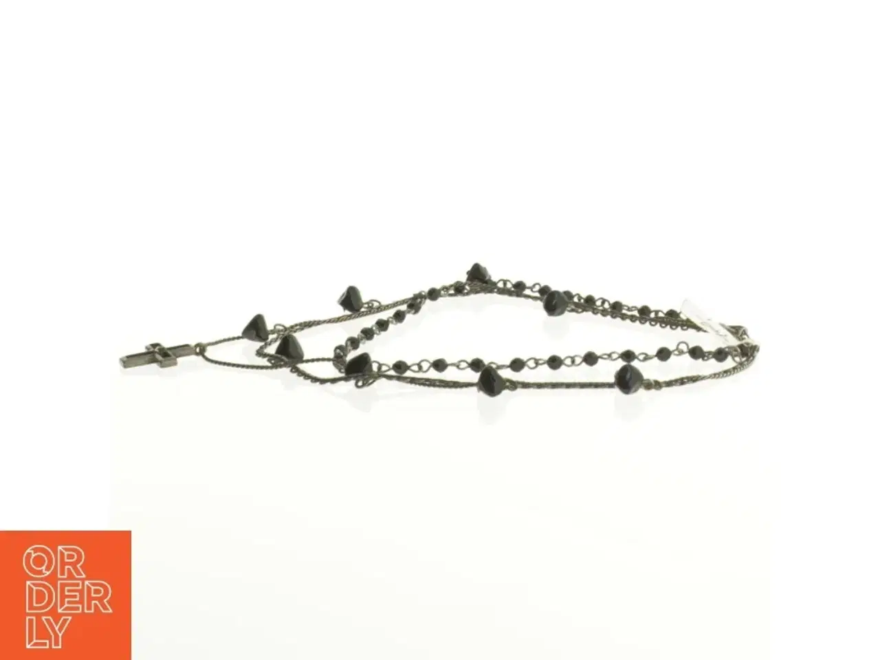 Billede 2 - Halskæde med sorte perler og kors (str. 32 cm)