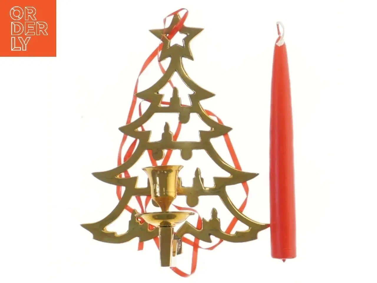 Billede 1 - Juletræslysestage med rød stearinlys (str. 20,5x16 cm)