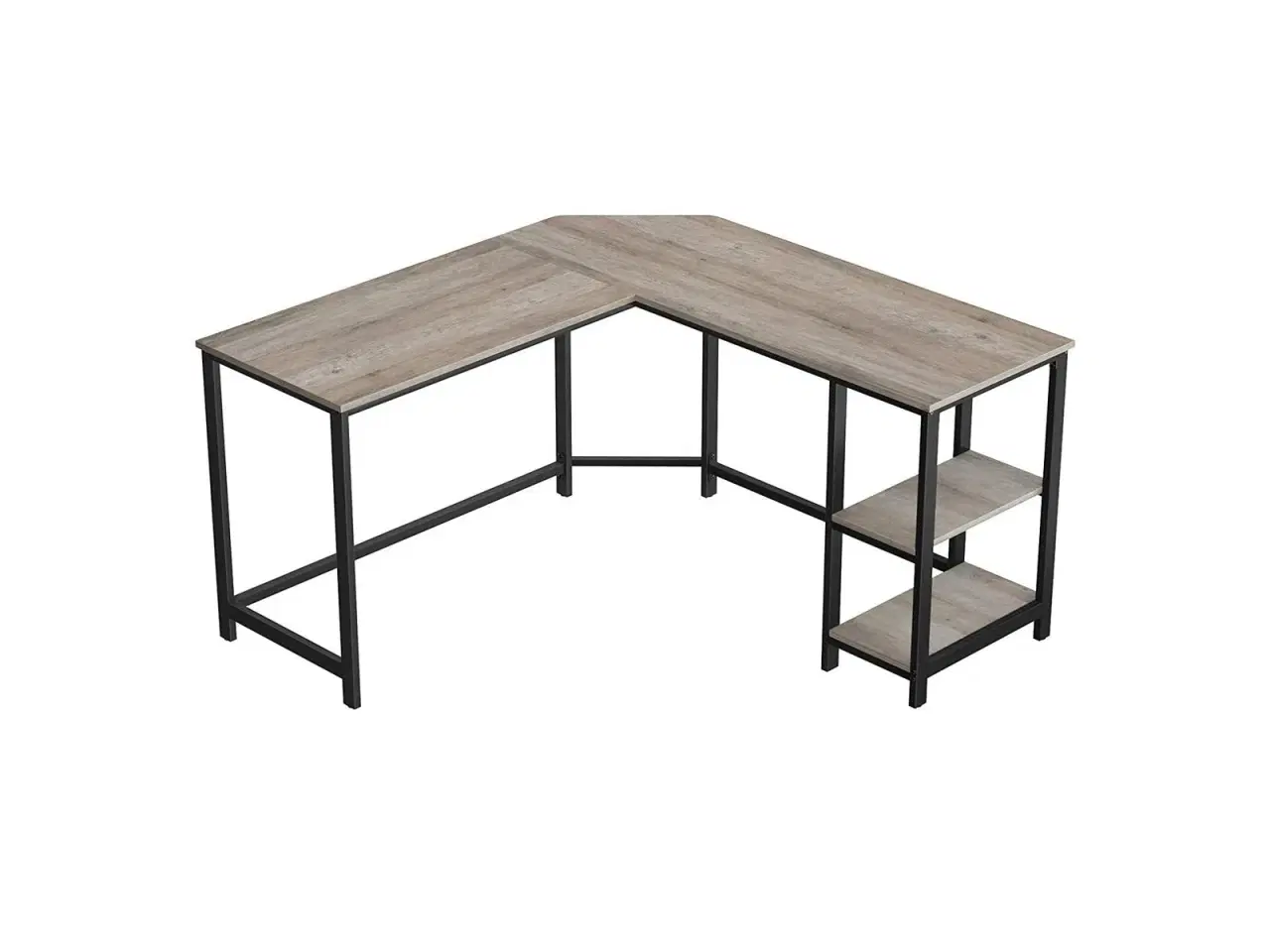 Billede 1 - Skrivebord i L‑form hjørneskrivebord med hylder, industrielt, greige/sort