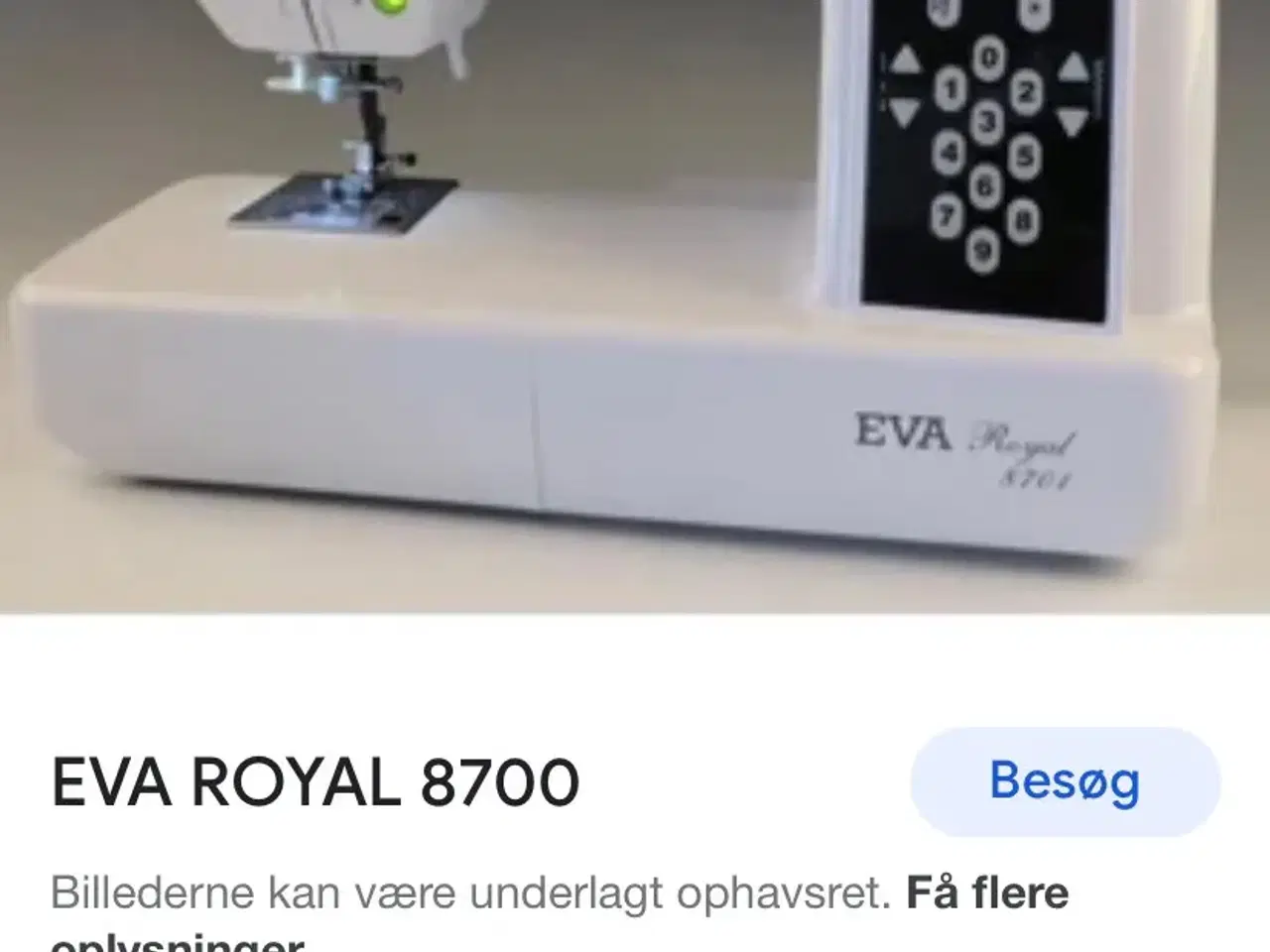 Billede 1 - Søger symaskine Eva royal 8700 Gerne defekt