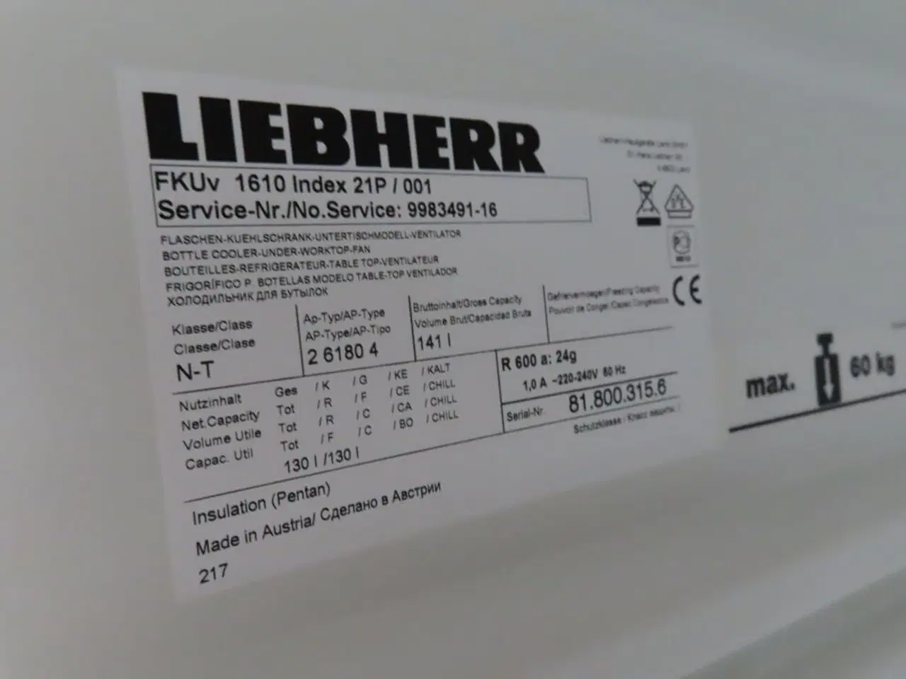 Billede 4 - Køleskab LIEBHERR FKUv 1610