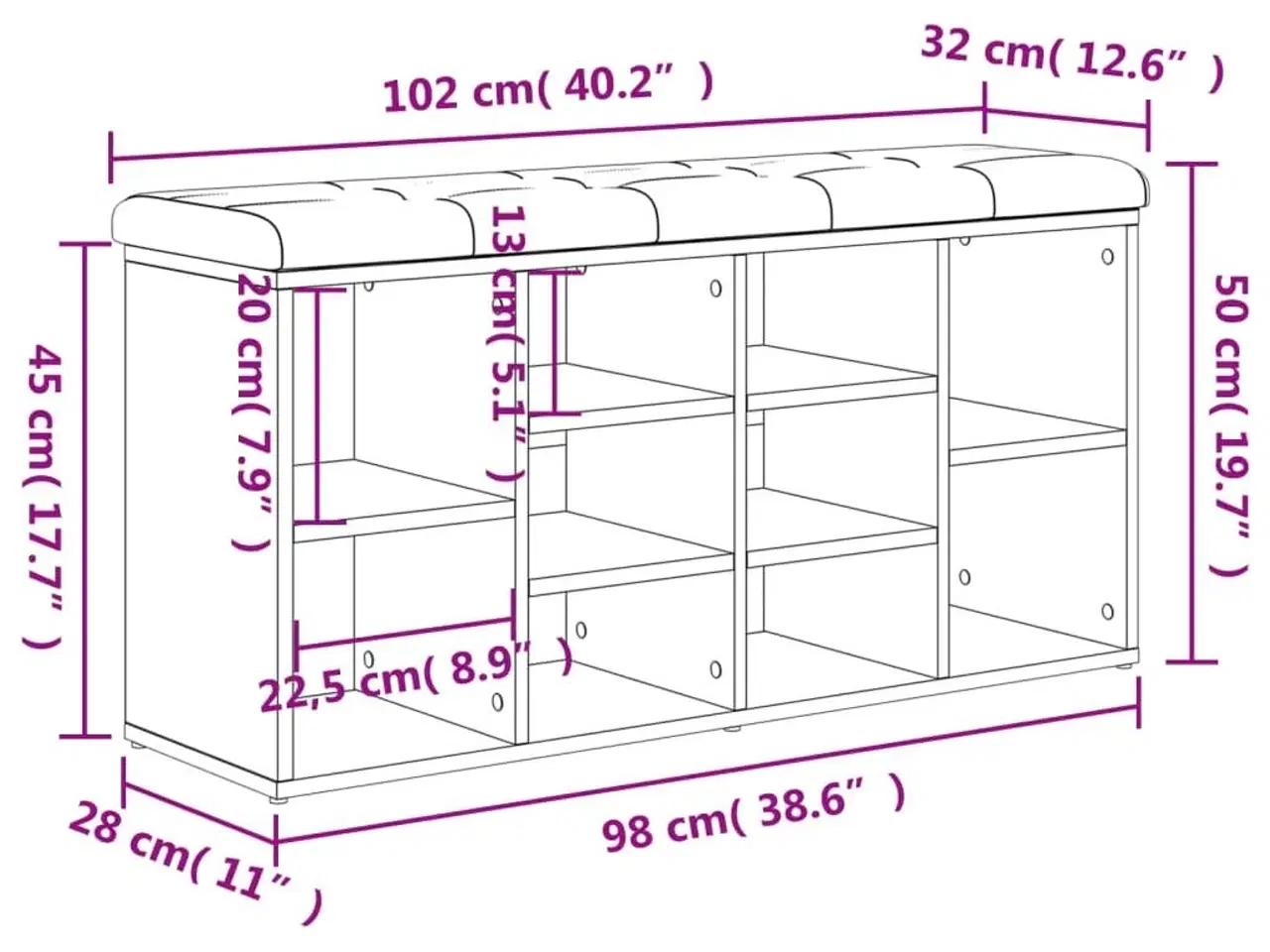 Billede 10 - Skobænk 102x32x50 cm konstrueret træ sort