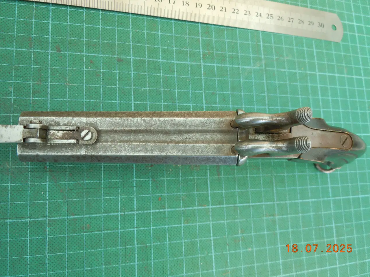 Billede 2 - Perkussionspistol, 1864. Dobbeltløbet med kniv.
