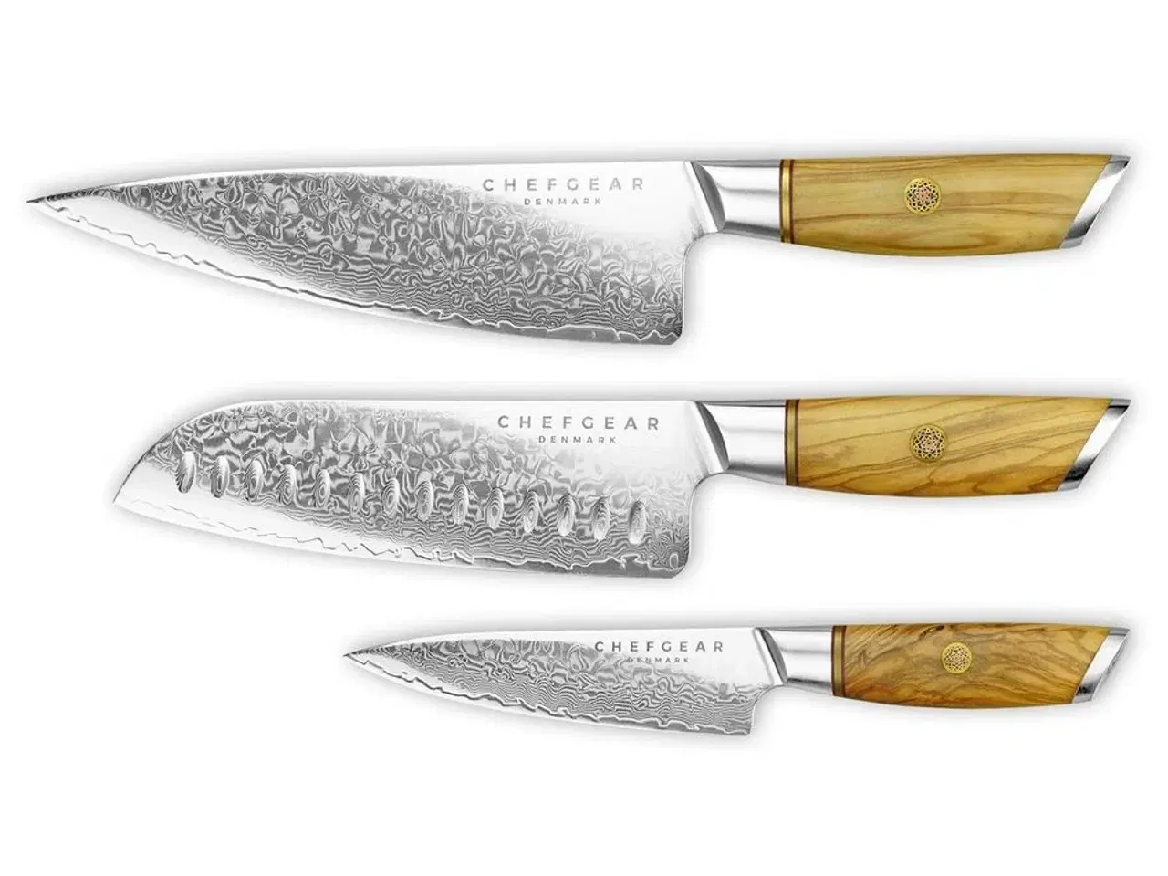 Billede 1 - Køkkenknivsæt udført i 73 lags pulverstål.