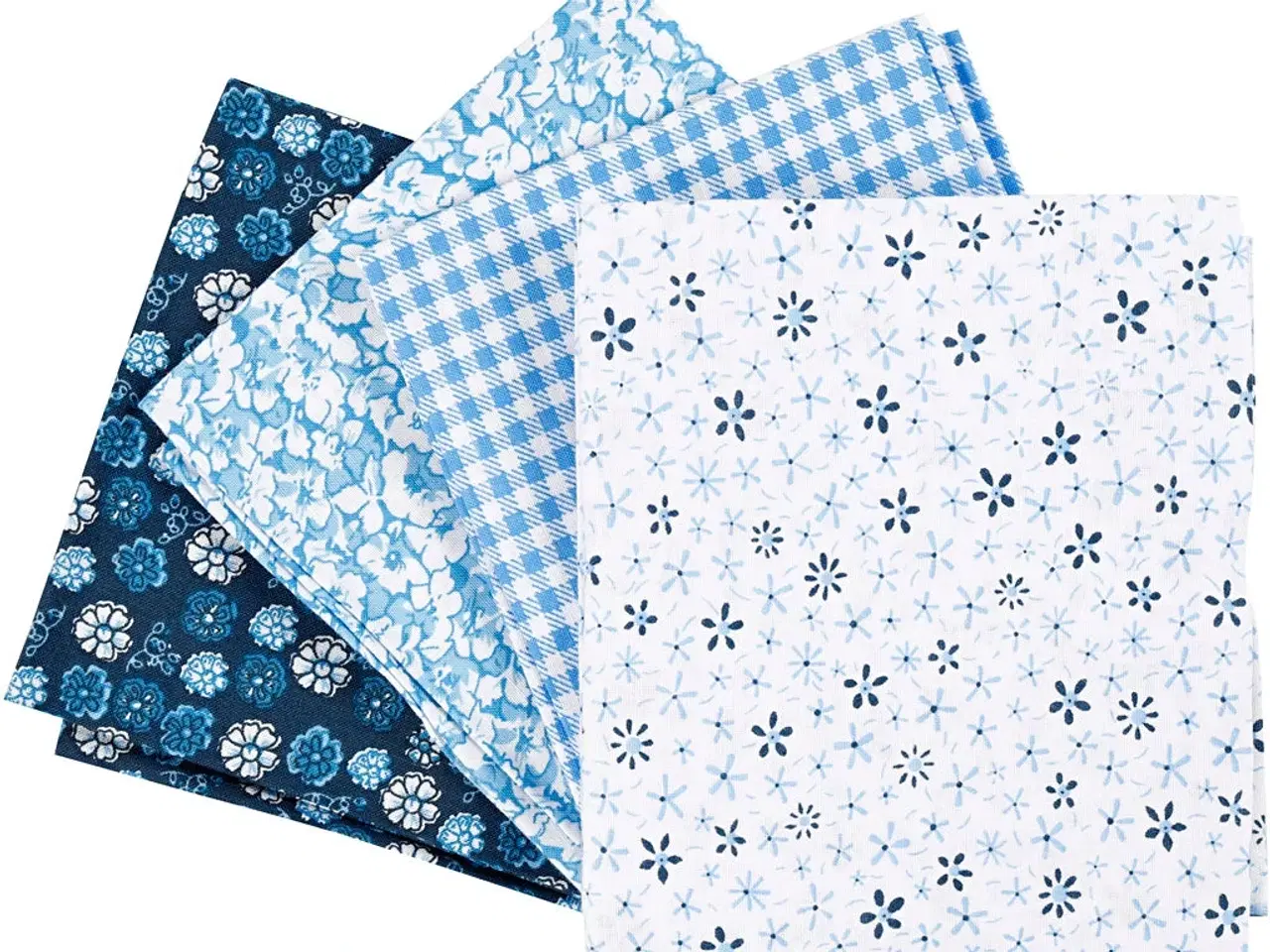 Billede 1 - Blå Patchworkstof 45x55 cm - 4 stk. 100% bomuld