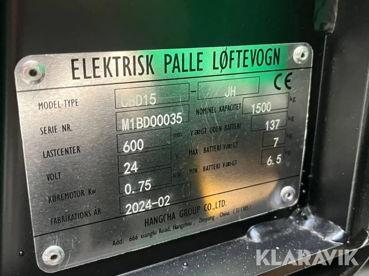 Billede 5 - El-palleløfter Hangcha CBD15 - 1500kg