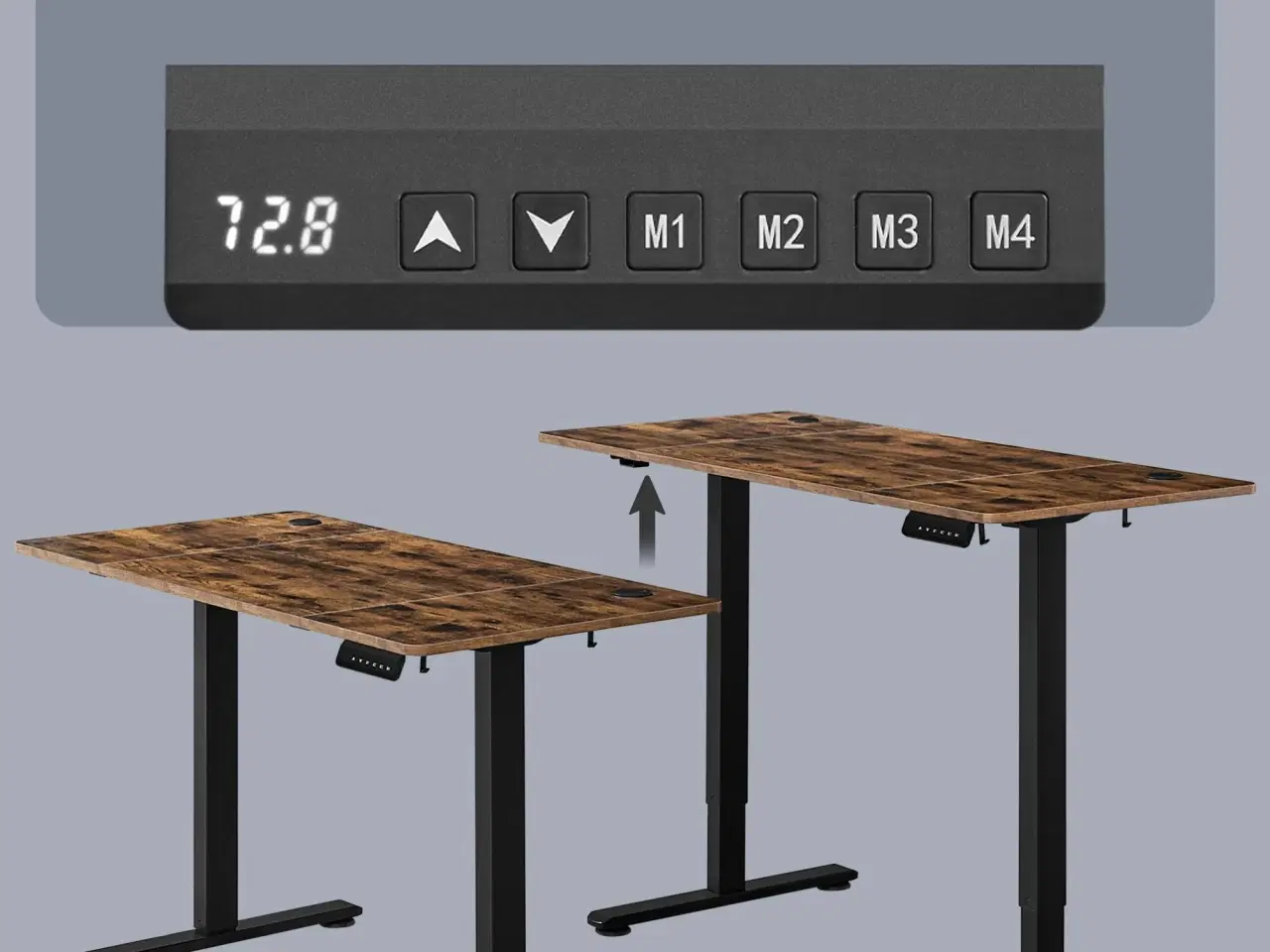 Billede 6 - Elektrisk hæve-sænkebord 160,1 × 70,1 cm – 4 memory-højder, hjemmekontor, rustik brun