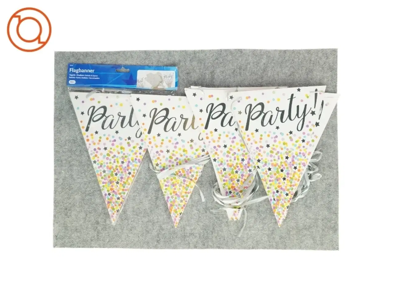 Billede 1 - nye flagranker, festpynt, Banner med party (str. 30 x 22)