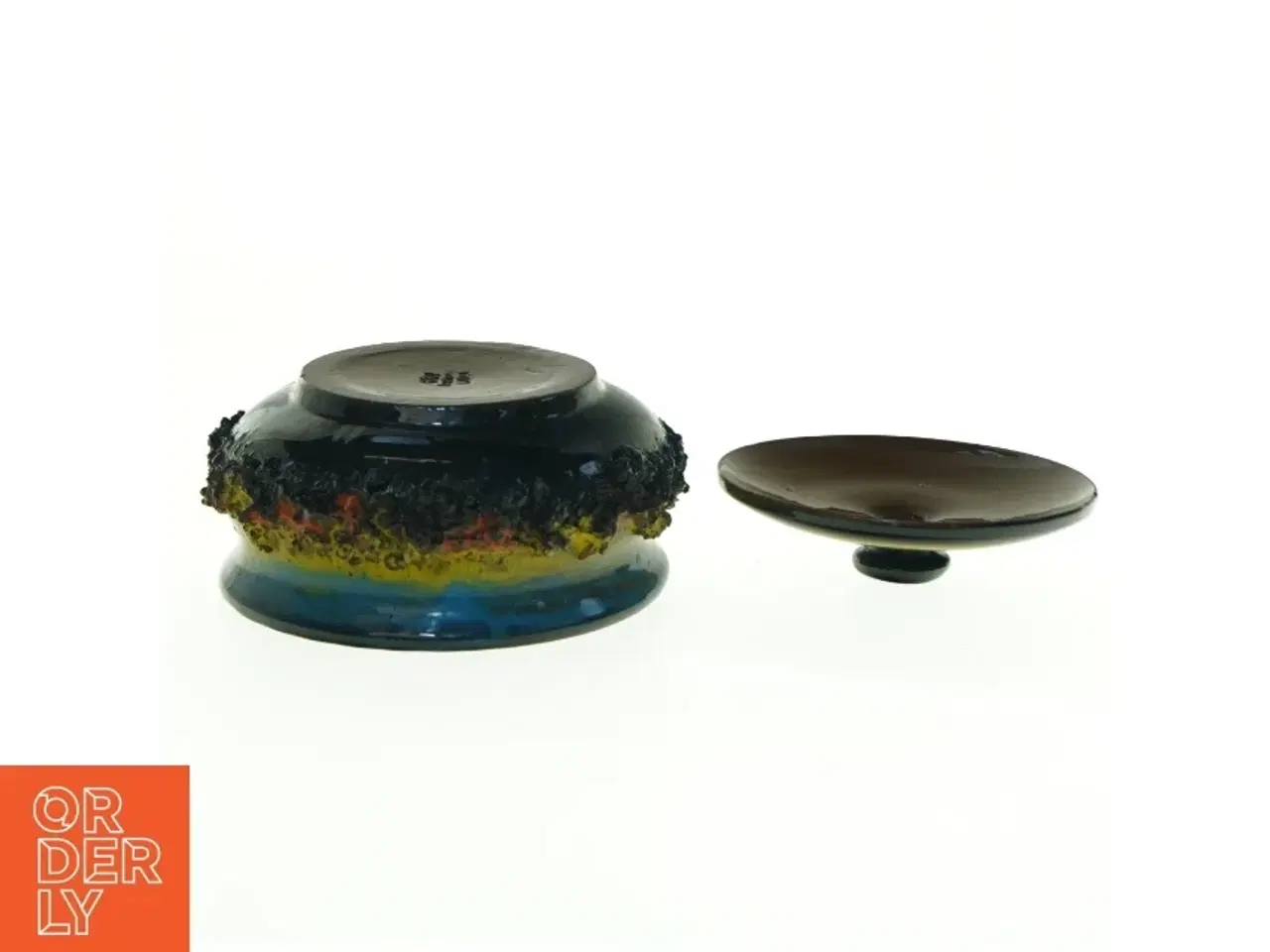 Billede 4 - Vintage islandsk glit lava skål med låg , Glit iceland small handmade lava (str. Diameter 15 cm)