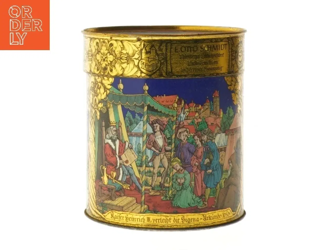 Billede 1 - Dekorativ dåse med kejsermotiv (str. Ø 10,5 cm længde 12 cm)