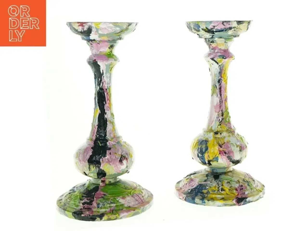 Billede 1 - Dekorativt malede lysestager (str. 24,5 x 13 cm)